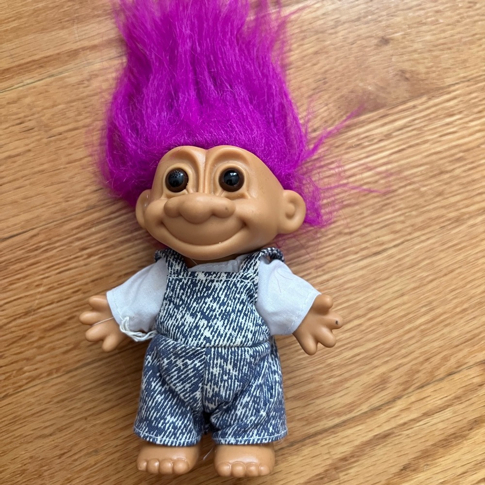 Purple-Haired Troll Doll with overalls